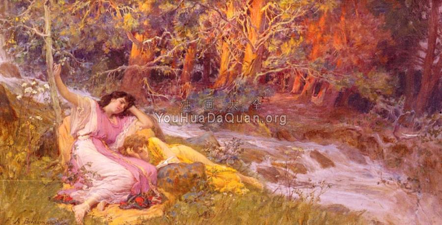 Reclining By A Stream - 费德里科·亚瑟·布里奇曼